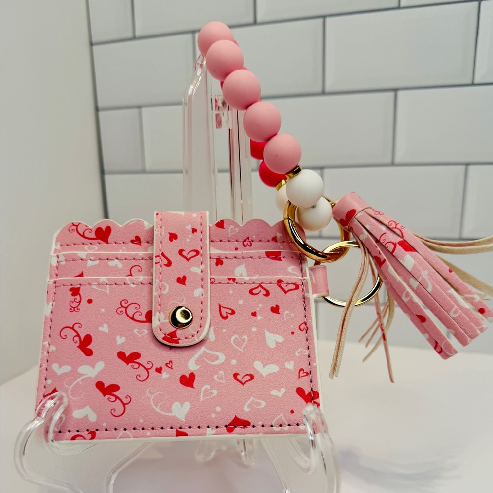 Pink Heart Card Holder with Keychain